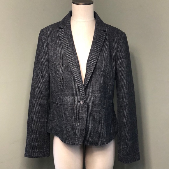 Ann Taylor Factory Tweed Blazer Gray Plaid Size 12 Wool blend - Picture 1 of 12